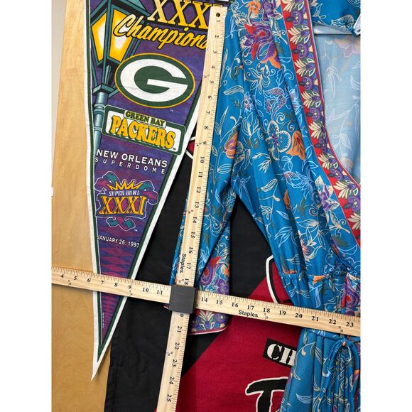 VINTAGE 70s Montgomery Ward Wrap Dress Womens Blue Floral Tie Waist Boho Medium - Picture 3 of 8